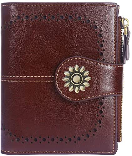 Lavemi Womens Leather Wallet RFID Blocking Small Bifold Compact Credit Card Case Purse for Women with ID Window Zipper Pocket