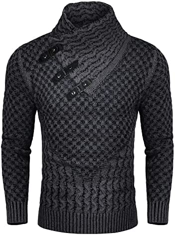 Men's Knitted Turtleneck Sweater Long Sleeve Slim Fit Designer Shawl Collar Pullover