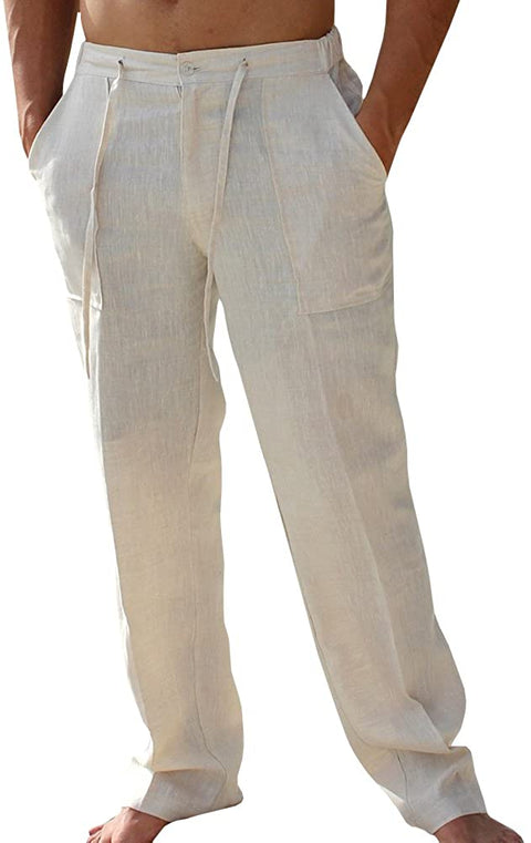 Karlywindow Mens Casual Linen Pants Loose Fit Drawstring Elastic Waist Lightweight Yoga Beach Trousers