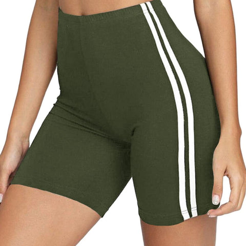Women's High Waist Workout Yoga Shorts Striped Print Active Biker Shorts Stretch Jersey Pajama Running Short