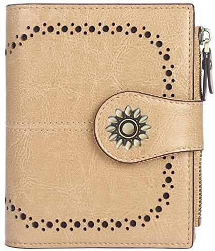 Lavemi Womens Leather Wallet RFID Blocking Small Bifold Compact Credit Card Case Purse for Women with ID Window Zipper Pocket