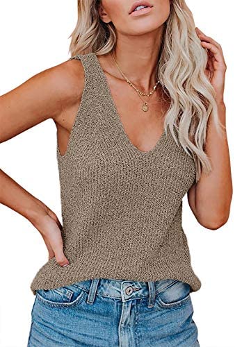 Ruanyu Womens Sexy V Neck Tank Tops Summer Knitted Sleeveless Lightweight Camisole Loose Fit Casual Shirts