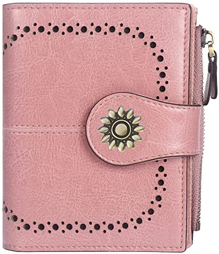 Lavemi Womens Leather Wallet RFID Blocking Small Bifold Compact Credit Card Case Purse for Women with ID Window Zipper Pocket