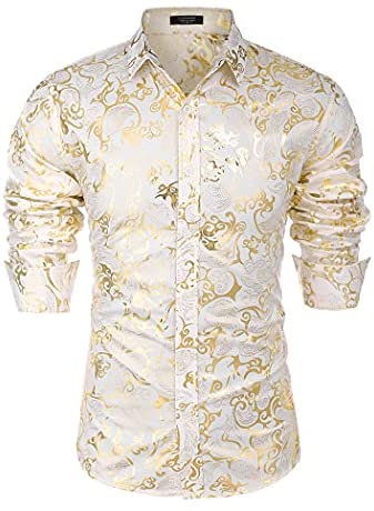 Men's Luxury Design Shirts Floral Dress Shirt Casual Button Down Shirts