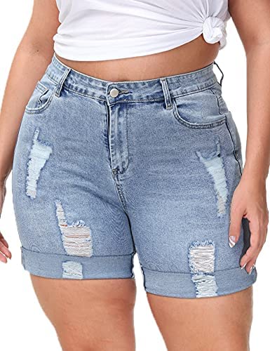 Plus Size Denim Shorts Women High Waisted Stretch Summer Jean Shorts