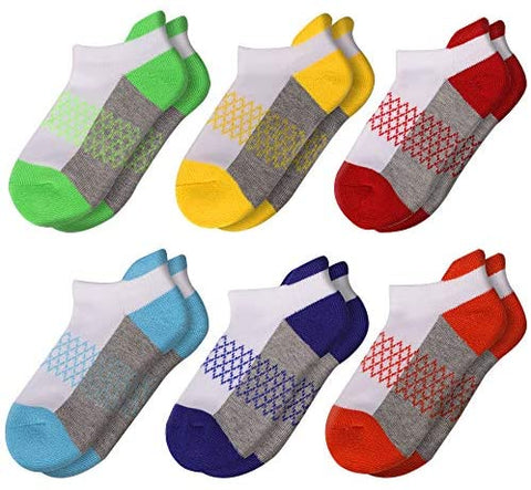 Boys Socks 6 Pairs Ankle Athletic Sock Half Cushioned Low Cut Socks for Toddler Little Big Kids