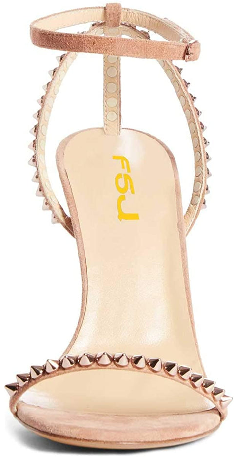 FSJ Women Rivets Studded Ankle Strap Sandals Fashion Open Toe High Heels Stilettos Summer Shoes Size 4-15 US