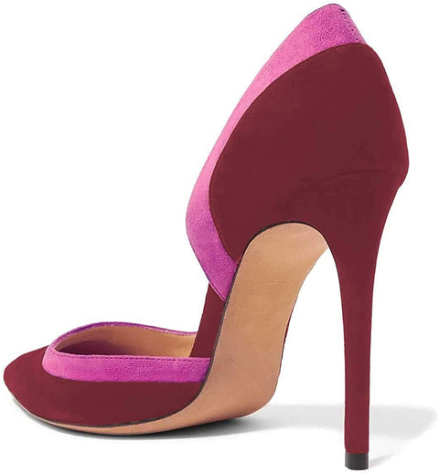FSJ Women Elegent Pointed Toe Faux Suede Office Dorsay Pumps High Heels Slip on Dress Shoes Size 4-15 US