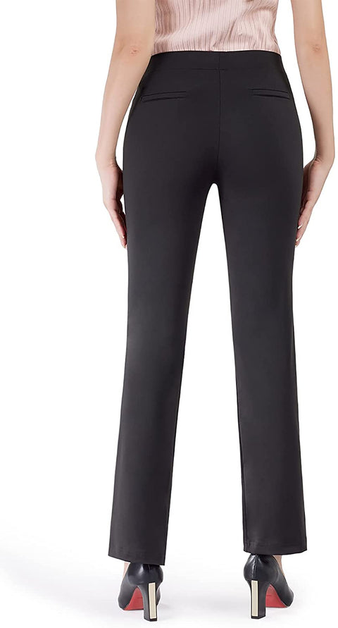 Dress Pants for Women Straight Leg Stretch Work Pants Pull-on Yoga Pants with Pockets