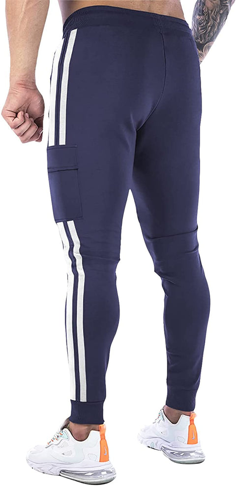 elselect Men's Joggers Cargo Pants Casual Sport Athletic Sweatpants Gym Workout Track Pant with Stripes