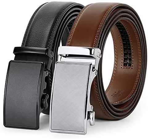 Men's Ratchet Belt for Dress 2Pack Slid Leather Belt with Automatic Click Buckle