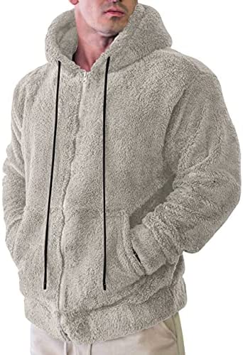 Mens Pullover Hoodie Fluffy Full Zip Sherpa Fleece Sweatshirts Fashion Casual Hooded Winter Warm Outwear with Pockets