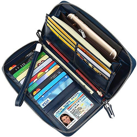 Lavemi Women's RFID Blocking Leather Zip Around Wallet Large Phone Holder Clutch Travel Purse Wristlet