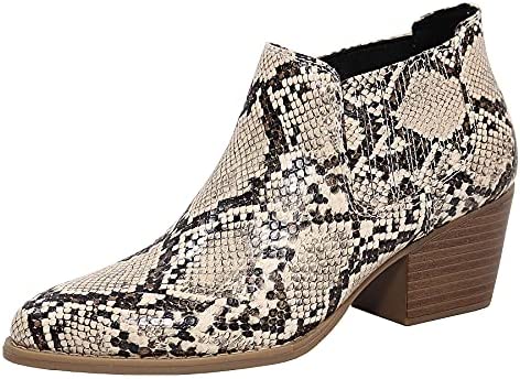 EETTARO Women's Block Heel Ankle Boots Pointed Toe Slip On Booties Elastic Gore Leather Shoes