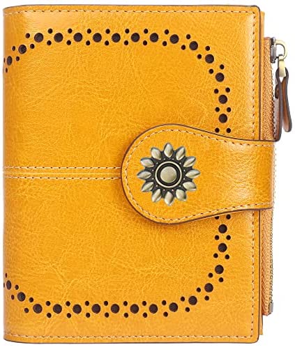 Lavemi Womens Leather Wallet RFID Blocking Small Bifold Compact Credit Card Case Purse for Women with ID Window Zipper Pocket