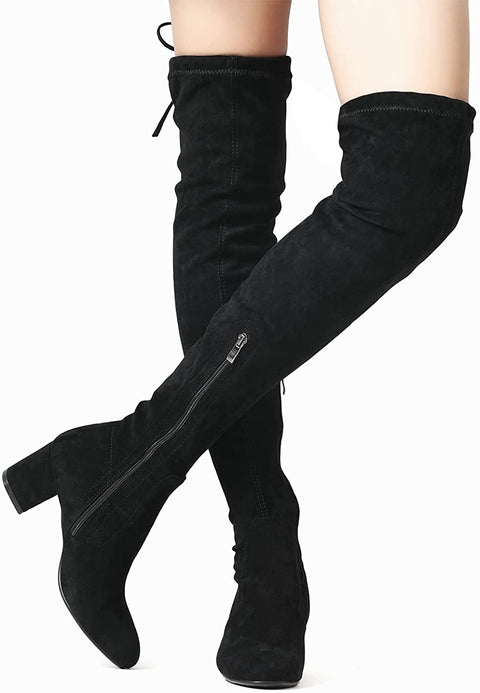 Tale Women's Chunky Heel Back Zipper Sexy Pointed Toe Over The Knee Thigh High Boots