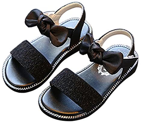 UNI Angel Summer Girls Open Toe Flats Bow Strap Sandals(Toddler/Little Kid/Big Kid)