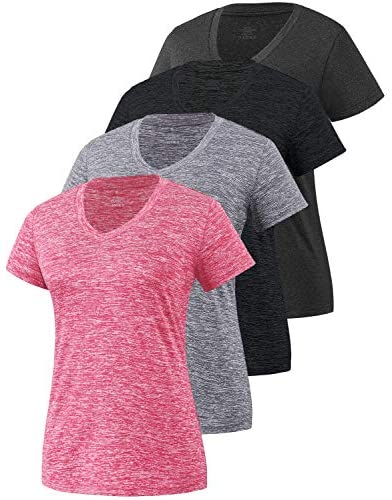 Xelky 3-4 Pack Women's Dry Fit Tshirt Short Sleeve Moisture Wicking Athletic Shirts Sport Activewear Tee V Neck Workout Top