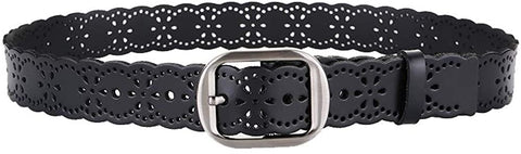 Womens Hollow Pattern Wide Leather Belt for Jeans Pants