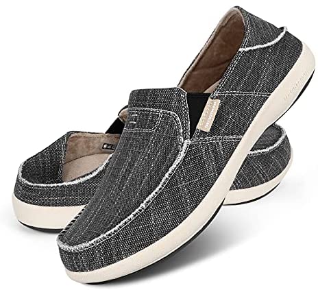 Slip On Shoes for Men, Plantar Fasciitis Canvas Loafer Shoes with Arch Support, Orthopedic Casual Non Slip Shoes with Rubber Sole