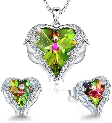 Angel Wing Love Heart Necklaces and Earrings Silver Jewelry Sets