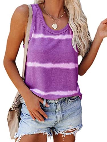 Aoysky Women's Casual Scoop Neck Tank Tops Tie Dye Sleeveless Summer Loose Tops Tees