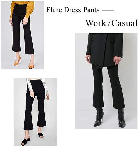 Ginasy Womens Flare Dress Pants Business Casual Crop Work Capris Stretch High Waisted Elastic Pull On Office Trousers