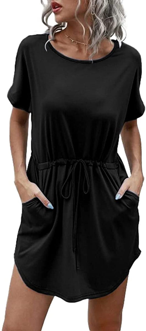 Dyexces Womens Dresses Tshirts Dress Summer Dresses Tunic Short Sleeve Crewneck Midi Dress with Pockets