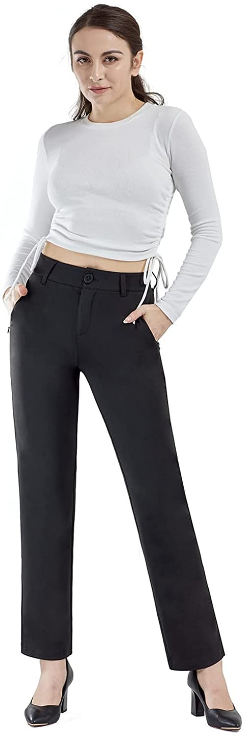 Womens Dress Pants Straight Leg Stretch Work Pants Casual Yoga Pants with Zipper Pockets