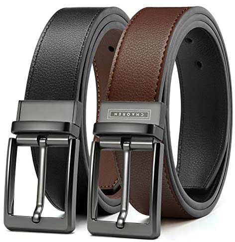 Reversible Belts for Men, CHAOREN Leather Jeans Belt 1 3/8" Black & Brown, Adjustable Trim to Fit