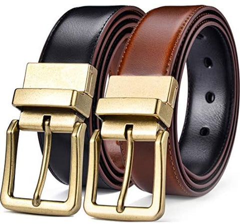 Beltox Men’s Belts Reversible Leather 1.25” Wide 1 for 2 Rotate Buckle Gift Box