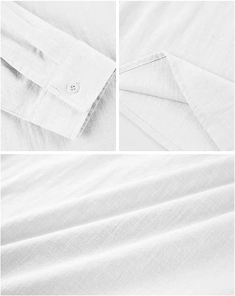 Men's Long Sleeve Henley Shirt Cotton Linen Loose Casual Hippie Tee Lightweight Summer Solid Beach Yoga Tops