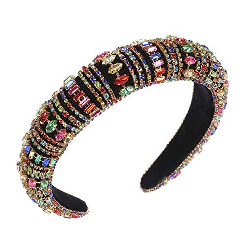 AWAYTR Velvet Padded Pearl Embellished Headband Large Padded Velvet Races Goth Wedding Headpiece for Women (black-1)