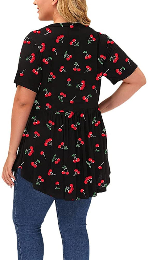 Plus Size Tunic Tops Women Floral Short Sleeve Top Summer Flowy Tunics