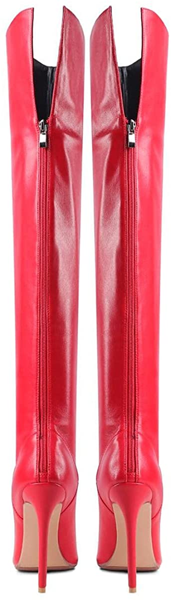 WAYDERNS Women's Thigh Over The Knee Pointed Toe Back Zip Matte Stiletto High Heel Above The Knee Boots 4.5 Inch