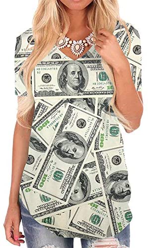 Galaxy T Shirts for Women Space Print Side Slit Curved Hem V Neck T-Shirts
