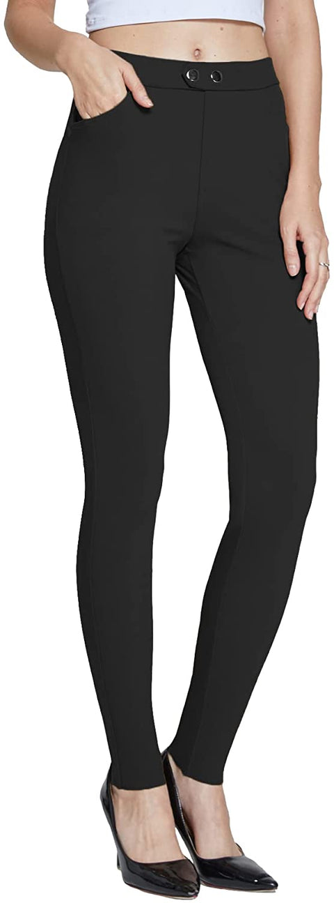 Women's Dress Pants Skinny Stretch Pull On Jeggings Casual Work Office Business Leggings Slim with Pockets