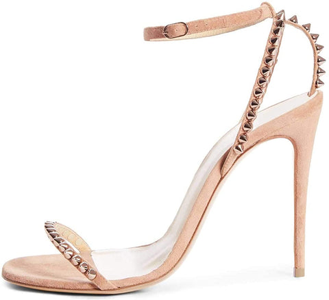 FSJ Women Rivets Studded Ankle Strap Sandals Fashion Open Toe High Heels Stilettos Summer Shoes Size 4-15 US