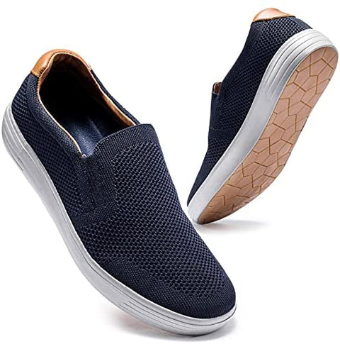 konhill Men's Slip on Fashion Sneaker - Classic Breathable Knit Loafers Skate Shoes