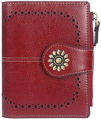 Lavemi Womens Leather Wallet RFID Blocking Small Bifold Compact Credit Card Case Purse for Women with ID Window Zipper Pocket