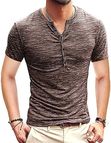 Mens Casual Slim Fit Basic Henley Short/Long Sleeve Fashion T-Shirt
