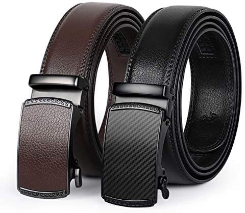 Men's Ratchet Belt for Dress 2Pack Slid Leather Belt with Automatic Click Buckle