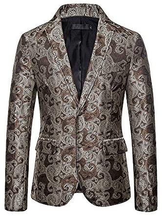 Men's Business Casual Breasted Two Button Coat Stylish Long Sleeve Printed Lapel Blazer