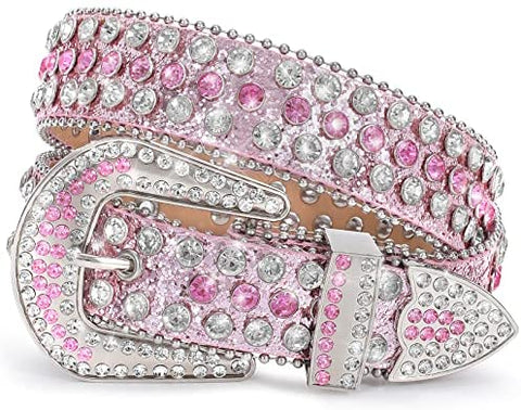 Women’s Rhinestones belt Western Cowgirl Cowboy Bling Studded Leather Belt for Jeans Pants