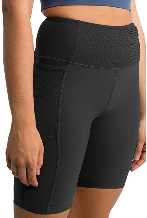 Womens Mesh Stretch 7 inch Yoga Shorts Workout Running Slim Tights with Pockets