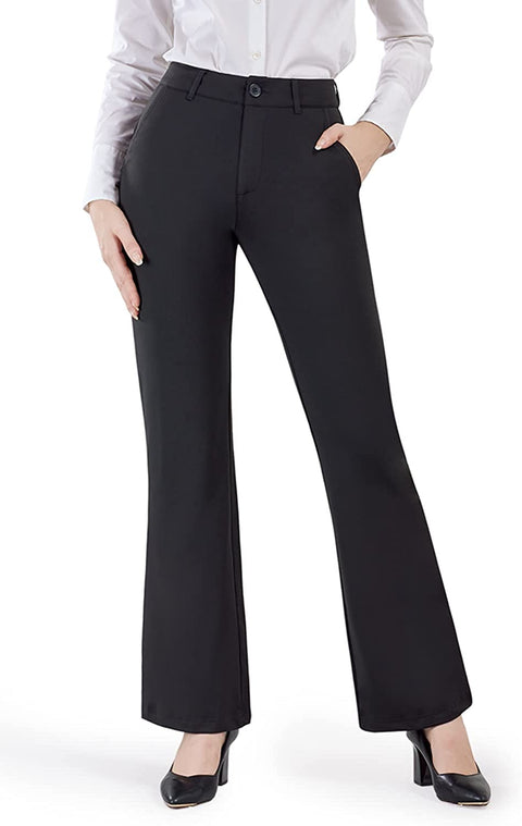 Dress Pants for Women Bootcut Stretch Work Pants Belt-Loop Bootleg Yoga Pants with Pockets