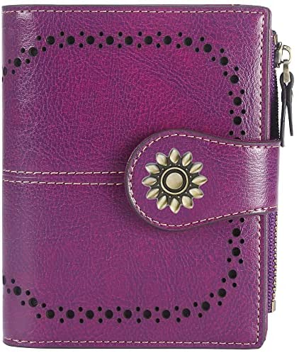 Lavemi Womens Leather Wallet RFID Blocking Small Bifold Compact Credit Card Case Purse for Women with ID Window Zipper Pocket