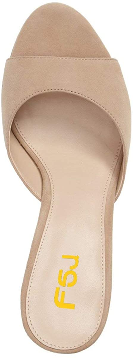 Women Comfort Low Heel Mules Peep Toe Suede Sandals Slip On Dress Pump Shoe 6CM Beige Size 9