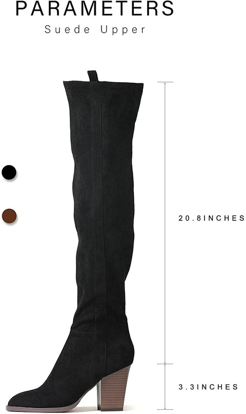 Tale Women's Suede Over The Knee Boots Pointed Toe Stack Block High Heel Comfot Winter Knee High Boots
