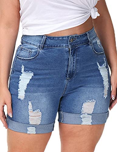 Plus Size Denim Shorts Women High Waisted Stretch Summer Jean Shorts